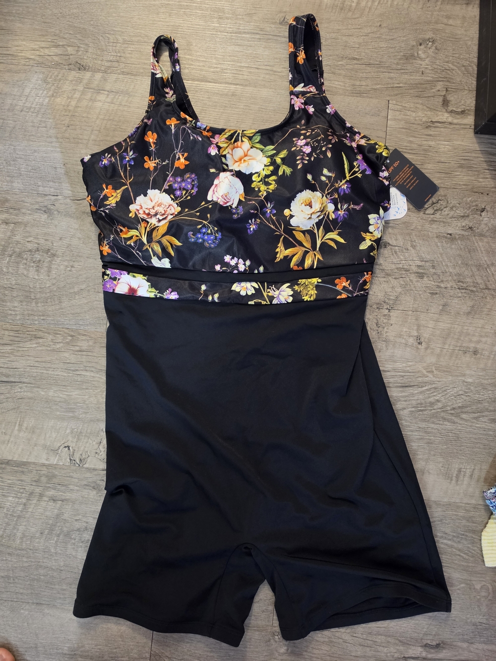 NWT Sporti 22W Plus Size Black Floral One-Piece Swim Suit